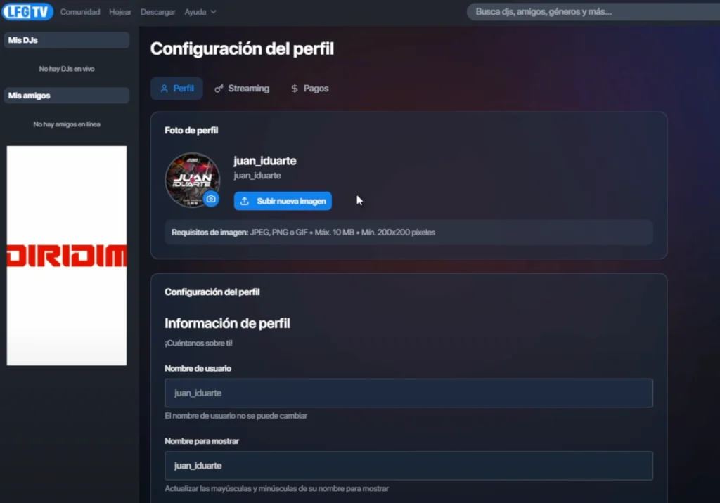 Página de Perfil de LFG.tv