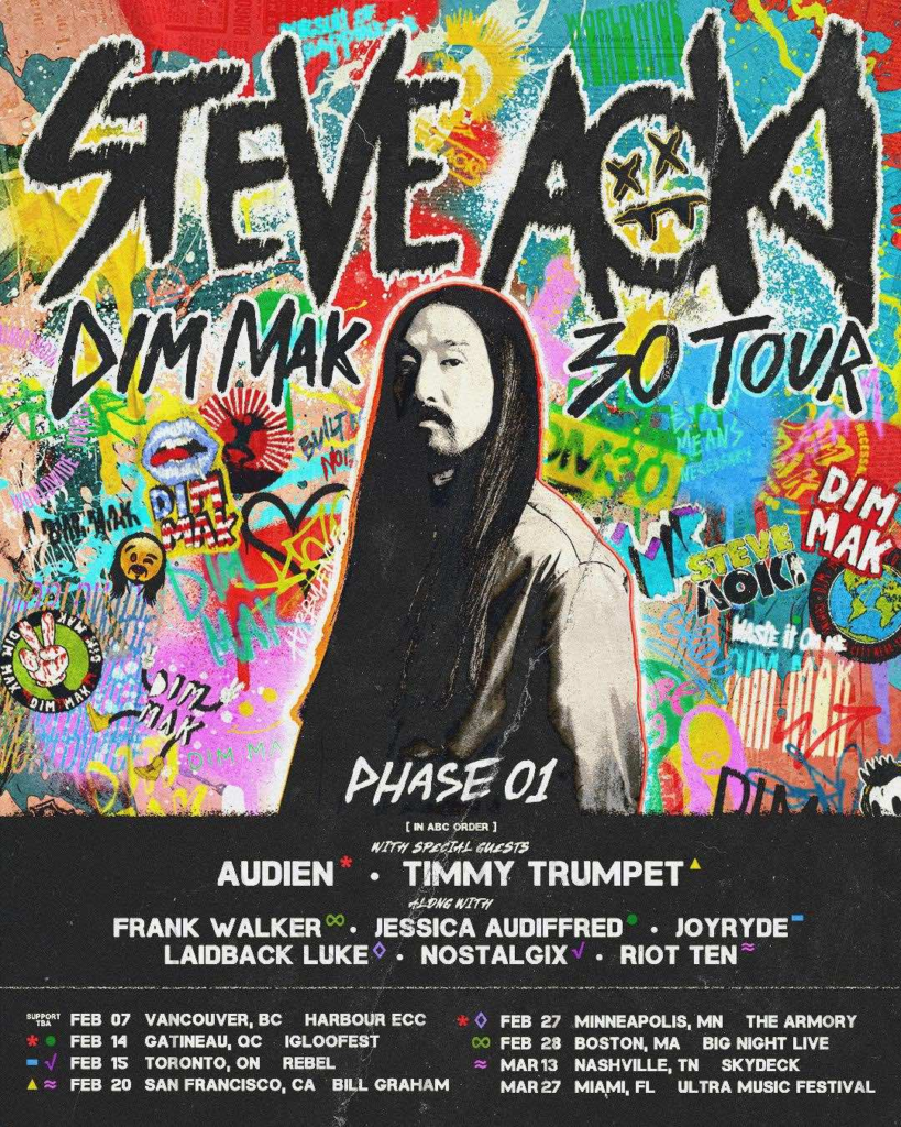 Afiche Oficial del Steve Aoki Dim Mak 30 Tour