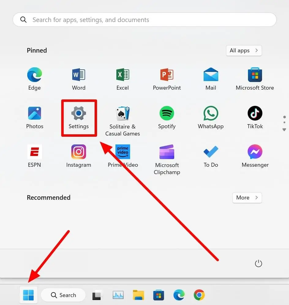 Ingresando a las configuraciones de Windows 11.